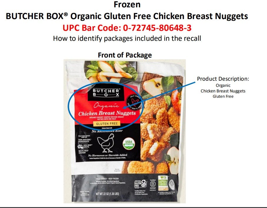 productos de pollo congelado listos para comer debido a posible contaminación con fragmentos de metal